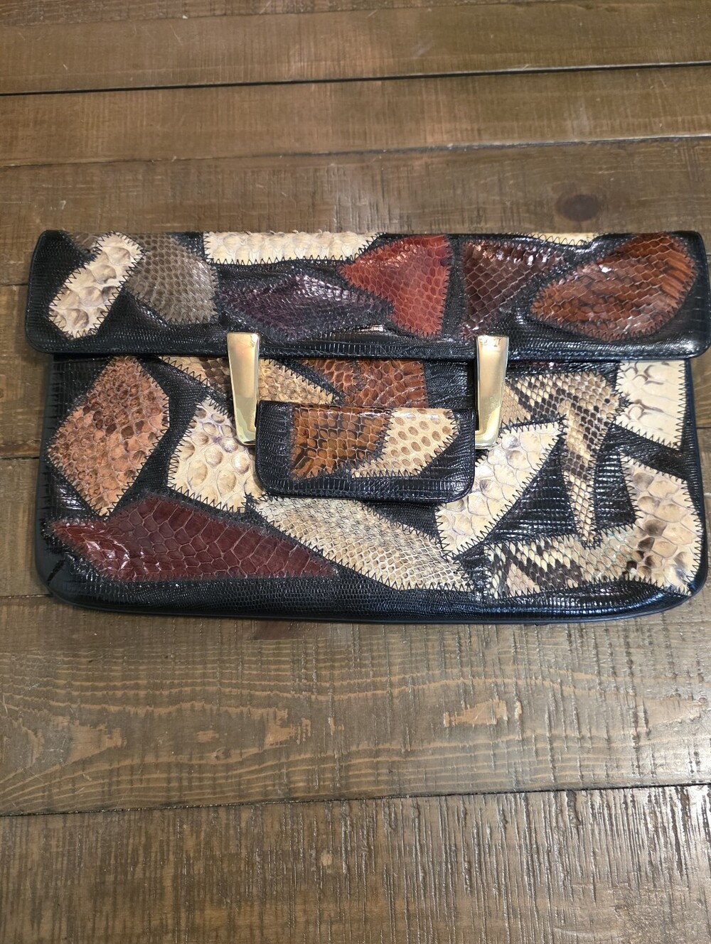 Original By Caprice Vintage Patchwork Snake Embossed Leather Clutch